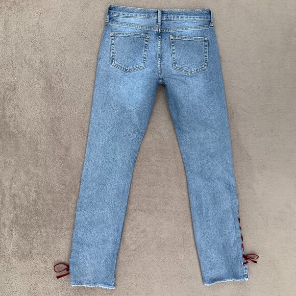 Pilcro and the Letterpress Side Velvet Lace Up Mid Rise Straight Leg Jeans Sz 26 - Picture 8 of 15